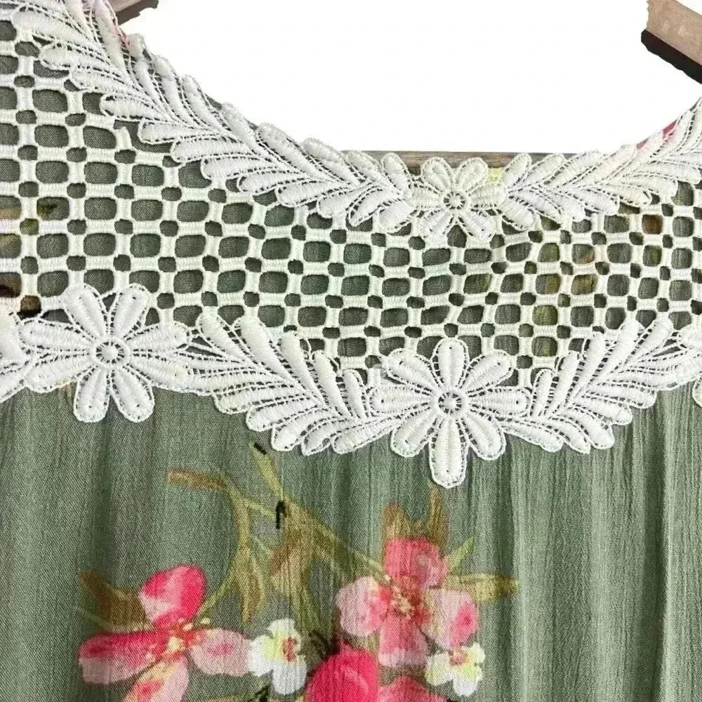 Cato Green Floral Kimono Sleeve V-Neck Rayon Knee Length Shift Dress Size XL - Picture 4 of 9